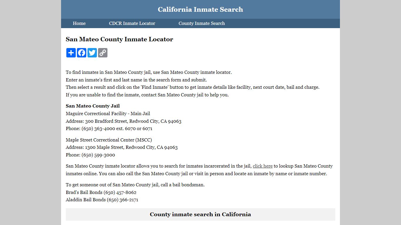 San Mateo County Inmate Locator