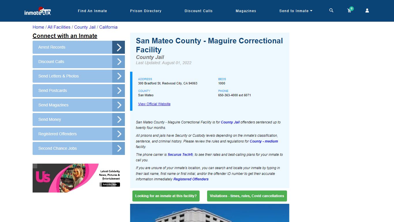 San Mateo County - Maguire Correctional Facility - Inmate Locator ...